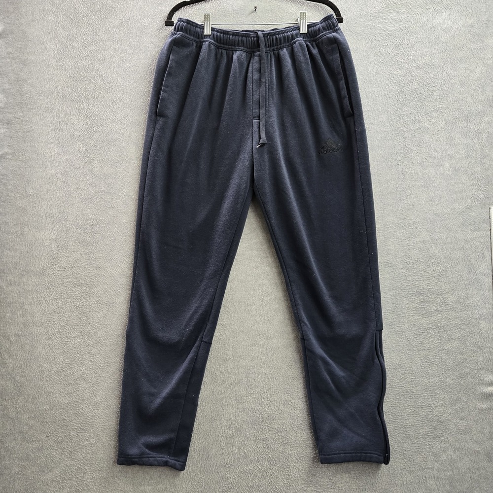 Adidas Men‎ Activewear Pants L Blue Embroidered Sweatpants Fleece Zipper 29"